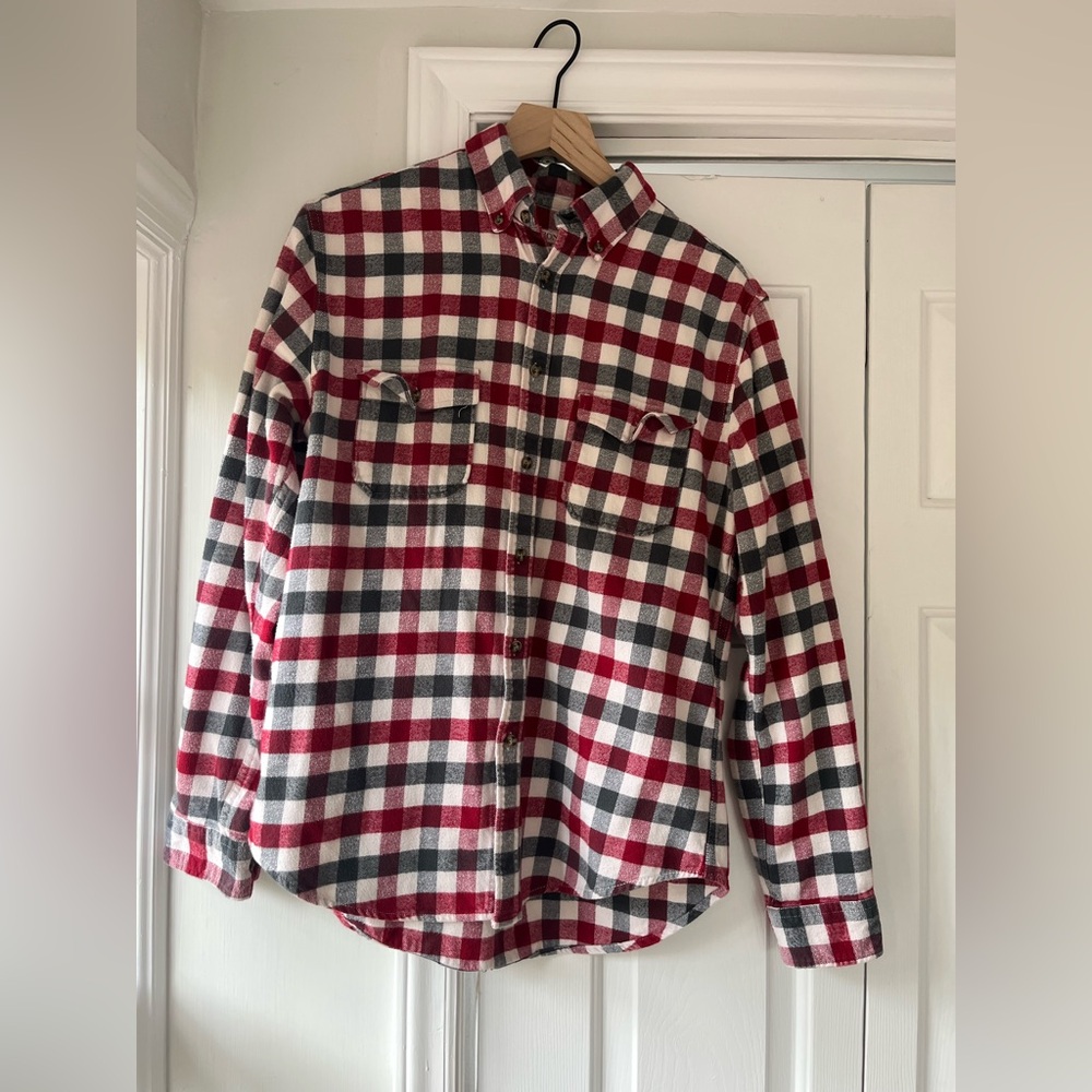 Merona Men’s Red Cream and Gray Checkered Button Up Shirt